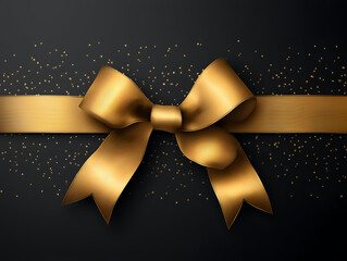Elegant golden ribbon with a shimmering bow against a dark background, perfect for gift wrapping and celebratory occasions.