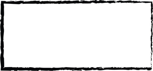 Hand drawn black rectangular frame on white background. Rough sketch border with uneven ink texture and grunge style. Minimal outline frame for posters, notes, and layouts. 