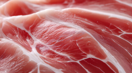 Close-up view of fresh, marbled meat showcasing rich textures and vibrant colors. Perfect for culinary and gourmet food photography.