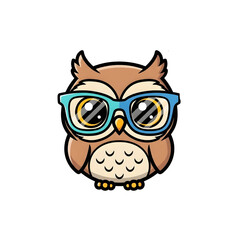 Obraz premium Chibi Owl Wearing Glasses with Cute Kawaii Cartoon Style