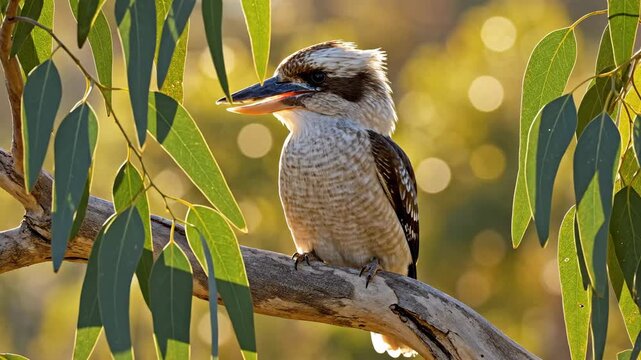Kookaburra Laughing on Gum Tree Branch