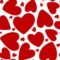 Seamless pattern with red hearts on a transparent background. Romantic vector background with heart shapes for Valentine's Day designs, weddings, love and romantic decorations. Vector illustration