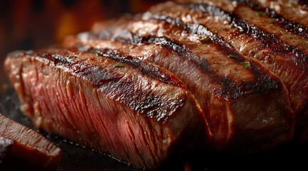 Deliciously grilled steak, perfectly cooked to showcase juicy tenderness. Ideal for food lovers and culinary enthusiasts seeking mouthwatering presentation.