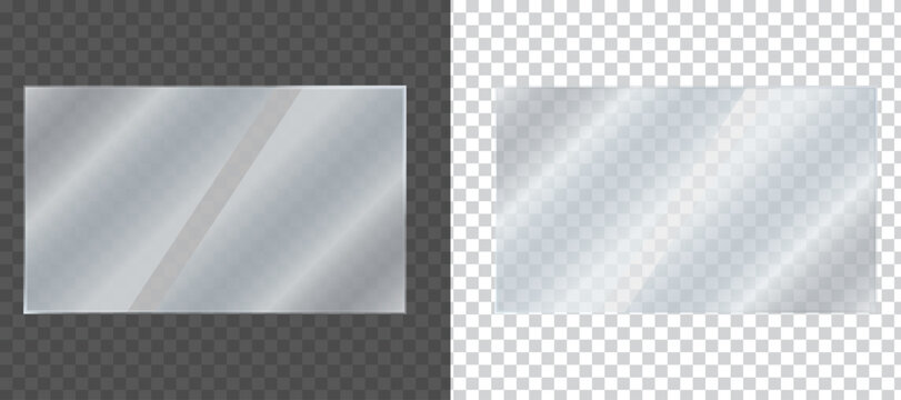 Realistic transparent glass panel texture with shiny glossy light glare, frosted glass plate effect, reflective surface for ui, web, app and modern design