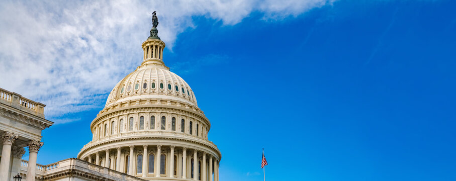 Tourism and sightseeing concept featuring US Capitol dome in Washington DC. space for text