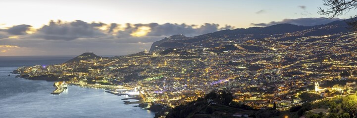 Dusk, Atlantic Ocean, harbour with cruise ships, Funchal, Madeira, Portugal