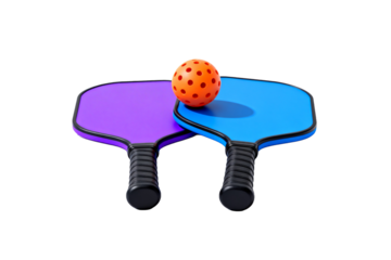 Two Pickleball Paddles with Ball on White Background