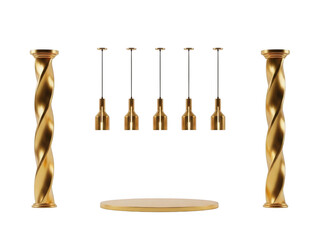 Modern brass pendant lighting fixture isolated on transparent background