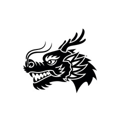 Stylized black dragon head mythical creature illustration.