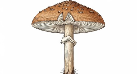 Amanita pantherina illustration - Detailed depiction of the Panther Cap mushroom.