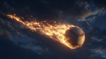 a homerun baseball flaming across the sky night