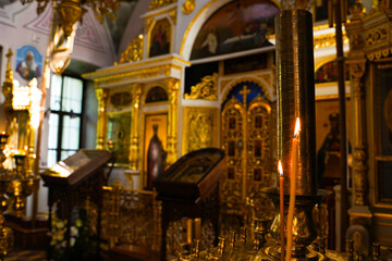 Golden altar the historical Church of the Holy Trinity on Sparrow Hills  in Moscow, Russia. The...
