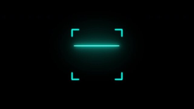 Cyan glowing neon QR code scanner animation on black background 4K resolution.