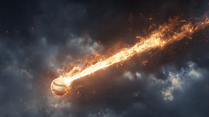 a homerun baseball flaming across the sky night