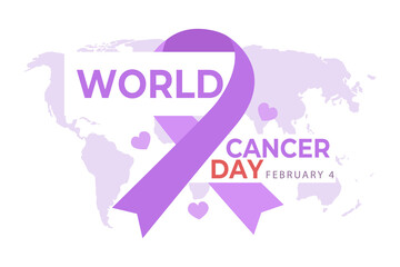 The concept of World Cancer Day with an awareness ribbon. To design a poster or banner for World Cancer Day on February 4. 