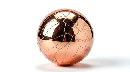 Cracked copper orb with warm metallic tones and reflective surface, showcasing modern aesthetic and intricate fracture patterns
