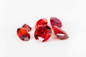 Red Ruby gemstone isolate on white background, close up shot