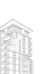 Architectural sketch of a modern high-rise residential building design.