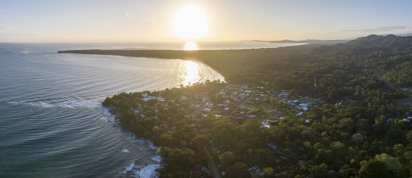 Aerial view, view of Cahuita National Park, coast and coastal landscape with forest, Punta Cahuita headland, Cahuita, Lim&oacute;n, Costa Rica
