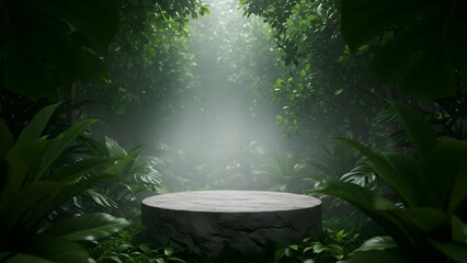 Serene forest glade with sunbeam