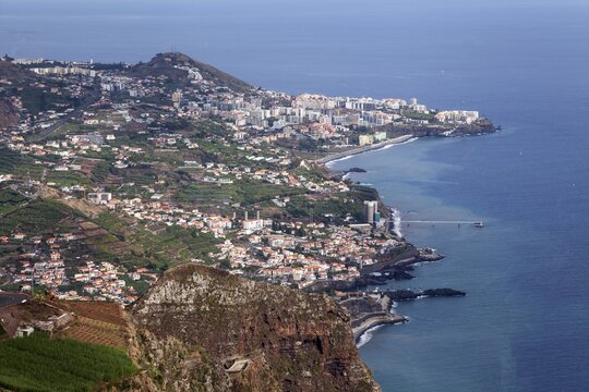 View of the cliffs, Cabo Girao, Camara de Lobos, south coast, Madeira, Portuga from the glass-bottom skywalk viewing platform