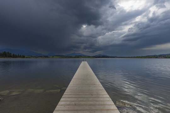 Thunderclouds at sunset, Hopfensee, Hopfen am See, near F&uuml;ssen, Ostallg&auml;u, Allg&auml;u, Bavaria, Germany