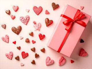 Valentine&rsquo;s Day Flat Lay with Gifts and Hearts