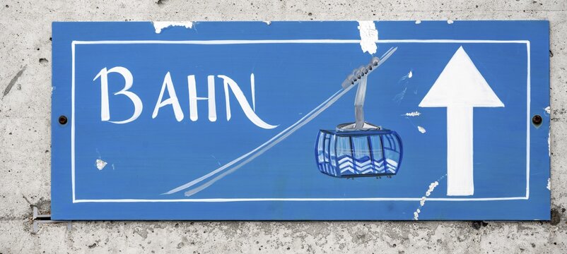 Sign to the mountain railway, S&auml;ntis, Appenzell Alps, Switzerland