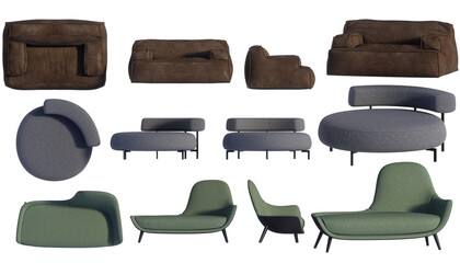 3D render of modern minimalist furniture on a transparent background