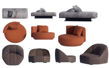 3D render of modern minimalist furniture on a transparent background