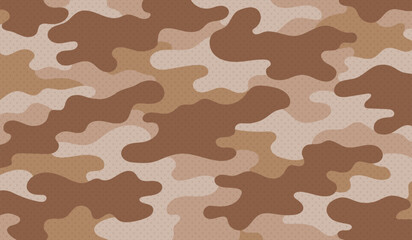 Desert camouflage pattern with smooth organic shapes in beige tan and brown tones, suitable for outdoor themes, textile design, surface pattern, fashion, and natural style creative projects. © LWN Studio