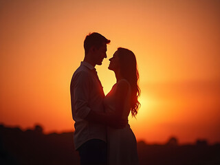 Romantic Couple Silhouette on Valentine&rsquo;s Day