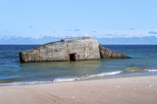 Bunkers on the beach, relics of the Atlantic Wall from World War 2, Denmark