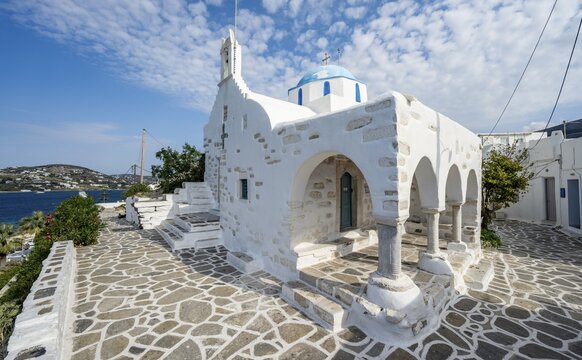 White Greek Orthodox Church Holy Church of Agios Konstantinos, Parikia, Paros, Cyclades, Greece
