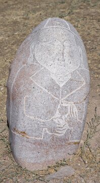 Balbals, historical gravestones in the shape of human faces, near Tokmok, Chuy, Kyrgyzstan