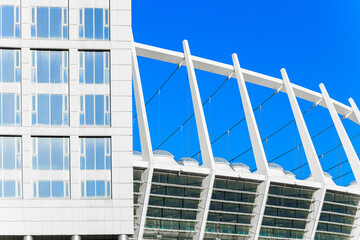 stadium building geometry pattern white frame building construction external side facade tribune campus part