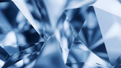 Abstract crystal structure and frosted glass geometry. Clean technology and minimalist luxury background. Blurred blue diamond facets reflecting soft ambient light.