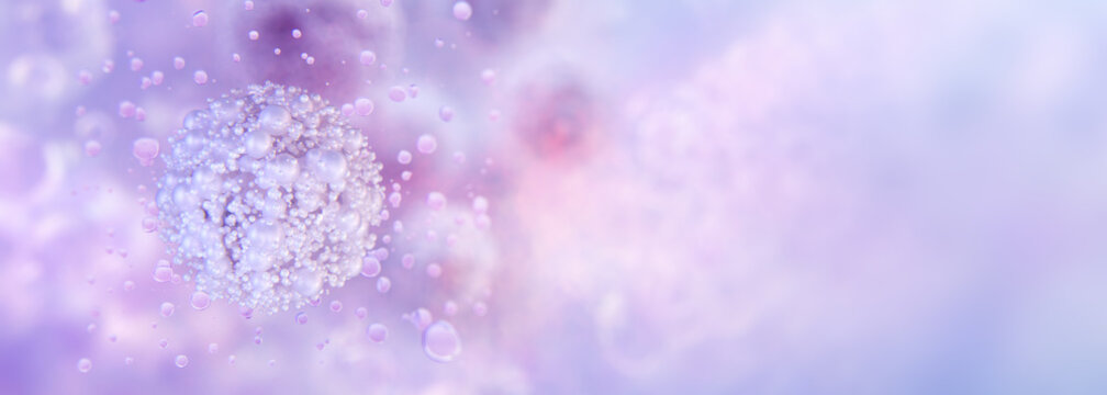 Molecular skin care: 3D visualization of active ingredients, peptides, serum molecules, hyaluronic acid spheres for dermatological applications. Advanced anti-aging beauty technology, collagen boost