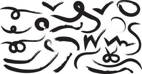 Abstract black brush strokes on white background