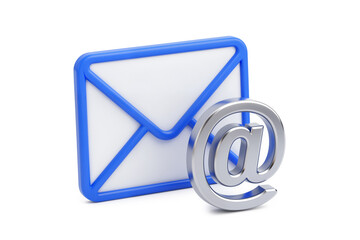 Blue Email Envelope Icon with Silver At Symbol