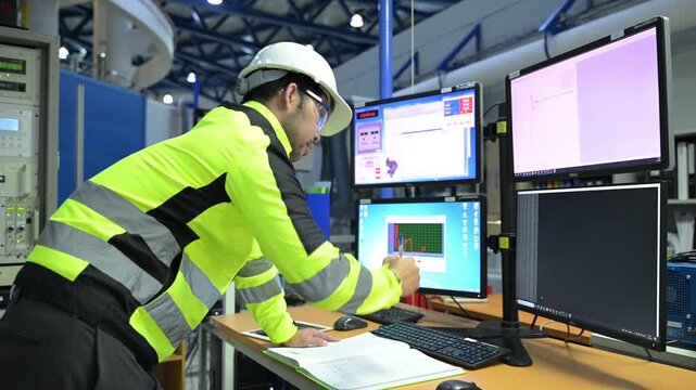 Engineer working at control room,Manager control system,Technician man monitoring program from a lot of monitor