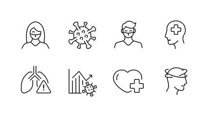 Fototapeta premium Health safety icons: masks, virus, healthcare, lungs, heart, science