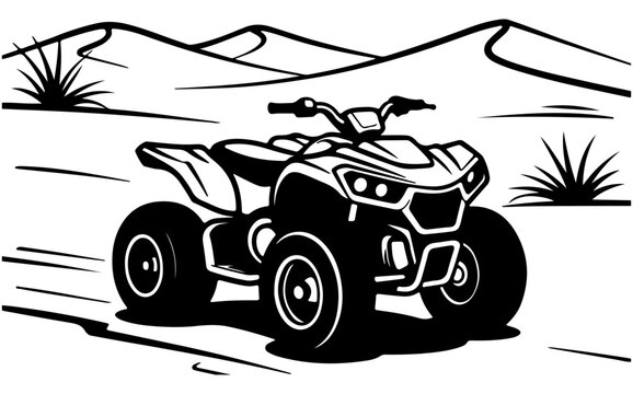 A drawing of a four wheeler with a black and white vector on white background, Four Wheeler  Electric Bike vector illustration 