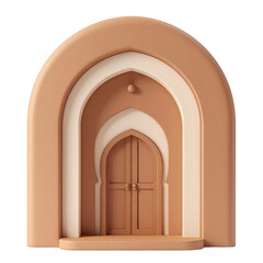 Fototapeta premium Elegant Brown Archway with White Interior and Wooden Door on