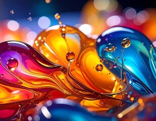Fototapeta premium カラフル液体が混ざる幻想的マクロ