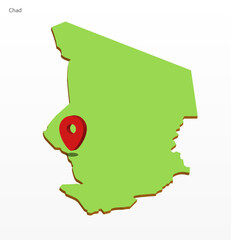 3d vector illustration graphic green color geographical map of Chad with point on Capitol