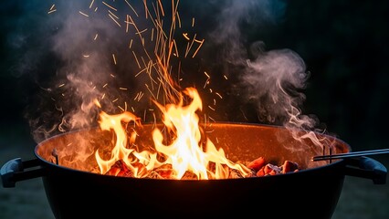 Vibrant campfire emitting warmth and sparks