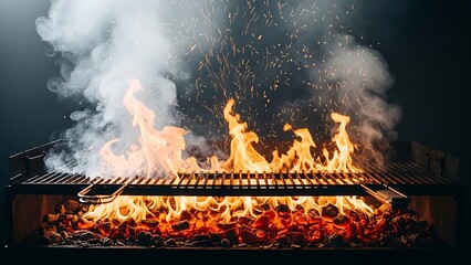 Vibrant grill flames in action