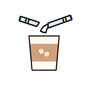 紙コップにスティックシュガーを入れるアイコン（カラー）
