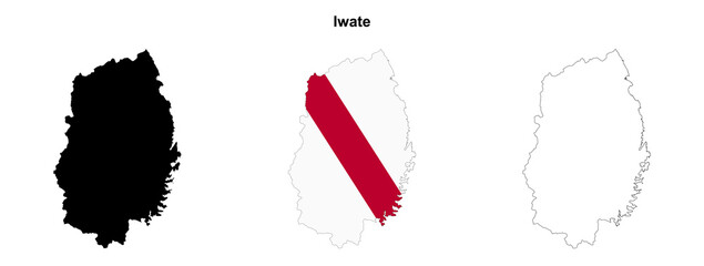 Transparent Iwate prefecture outline map set